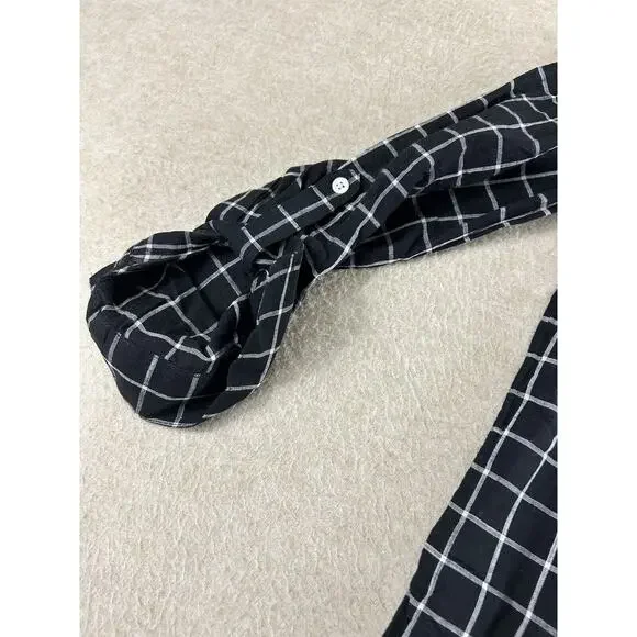 Soft Joie Iselyn Black Plaid Shirt Dress Sz XS Long Roll Tab Sleeves Above Knee - Picture 8 of 11